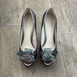 Pelle Moda Metallic Bow Peep-Toe Heels